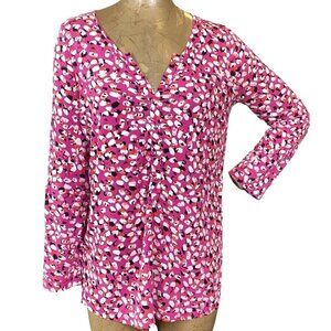 Ann Taylor Roll Tab Sleeve V-Neck Pink Tunic Top Sz M 19558